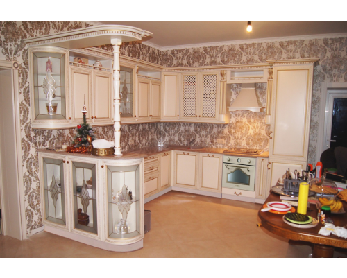 Белая классическая кухня фото интерьера в гостиной в частном доме